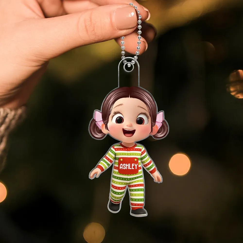 Kids in Pajamas Acrylic Ornament – Personalized Christmas Decoration, Clear and Textured Collectible Gift for Families - Image 6
