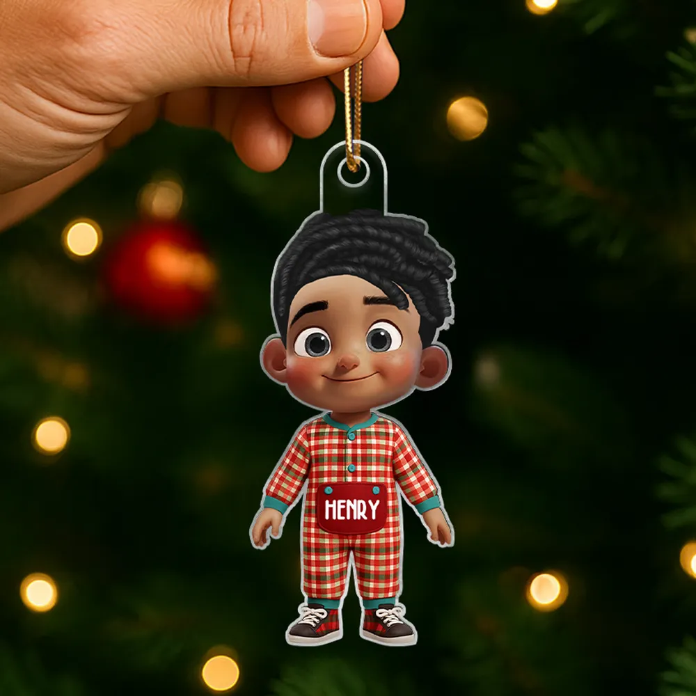 Kids in Pajamas Acrylic Ornament – Personalized Christmas Decoration, Clear and Textured Collectible Gift for Families - Image 7