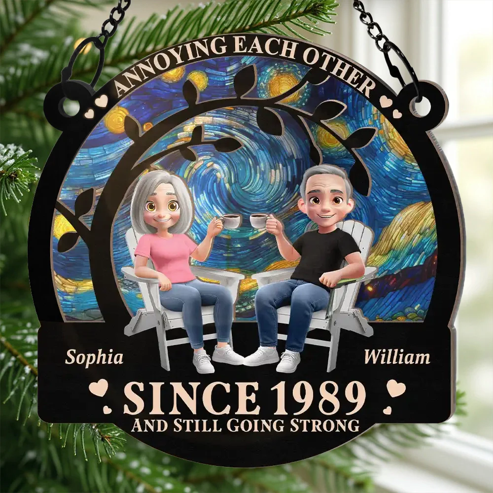 Wood and Acrylic Layered Ornament Couples Tea Time Scene Home Décor Romantic Touch Perfect Gift