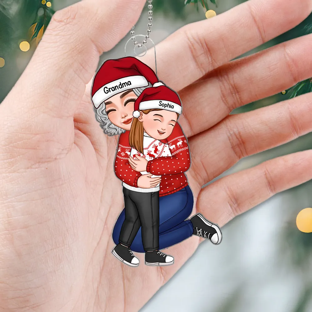 Acrylic Ornament with Grandma and Grandchild Hug, Heartwarming Holiday Keepsake, Perfect Gift for Family Love - Image 5