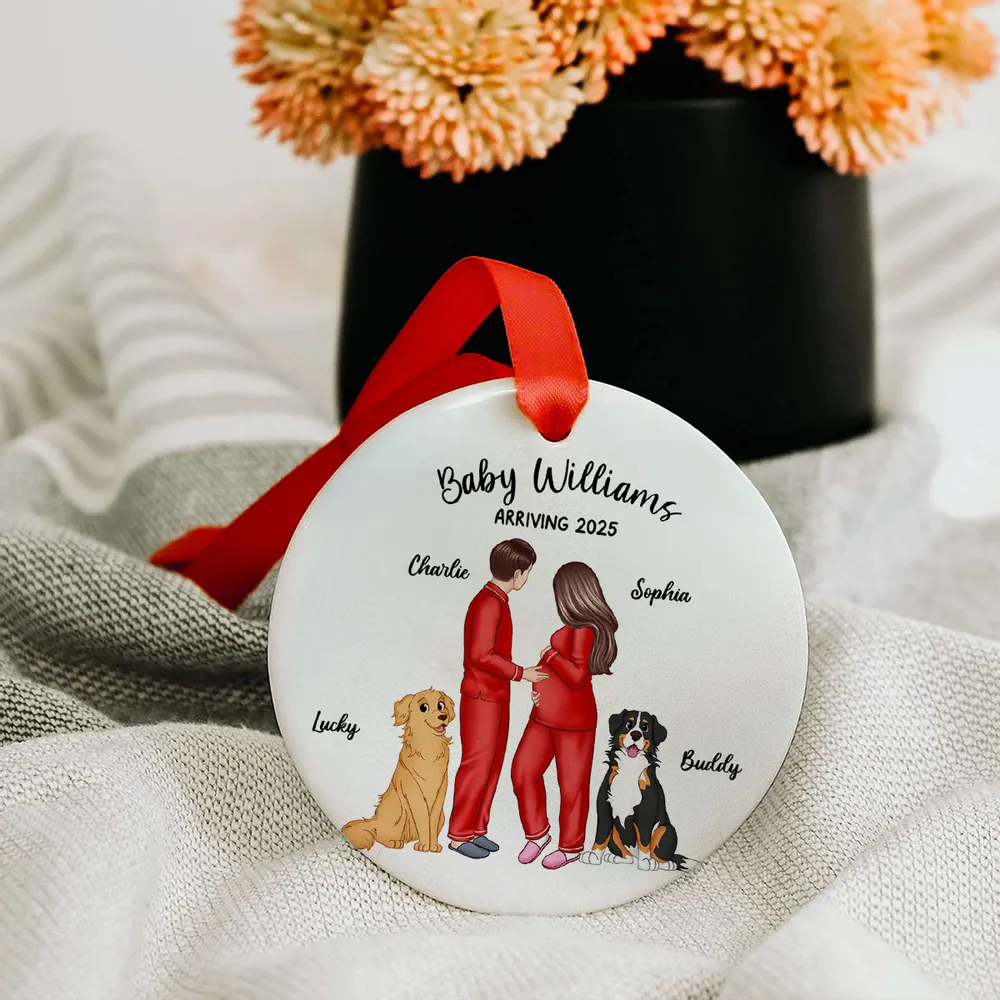 Ceramic Ornament with Expecting Parents Illustration, Heartwarming Gift for New Baby Celebration - Image 2