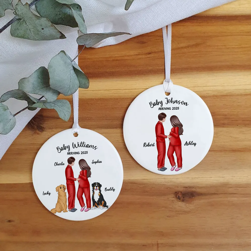 Ceramic Ornament with Expecting Parents Illustration, Heartwarming Gift for New Baby Celebration - Image 3