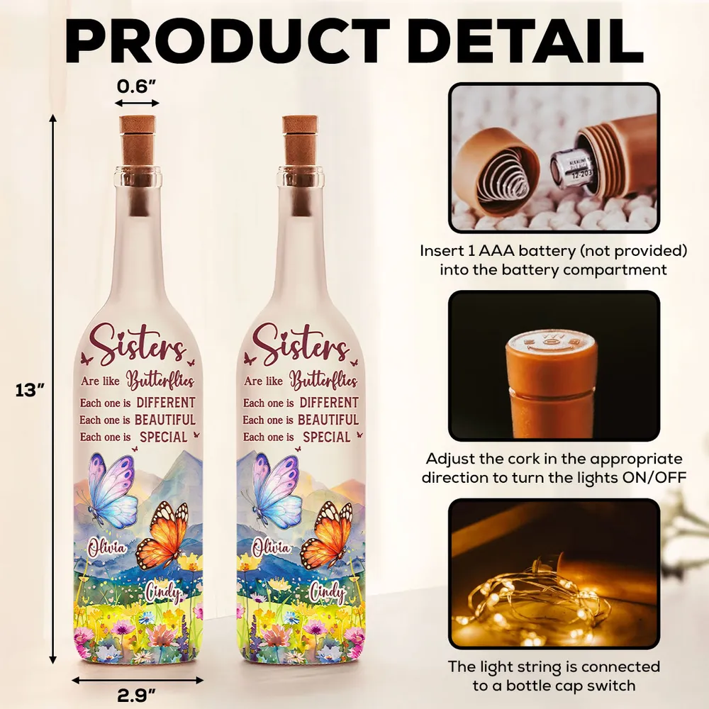 Butterfly Sisters Bottle Lamp with Warm Glow, Perfect Gift for Special Bond - Image 5