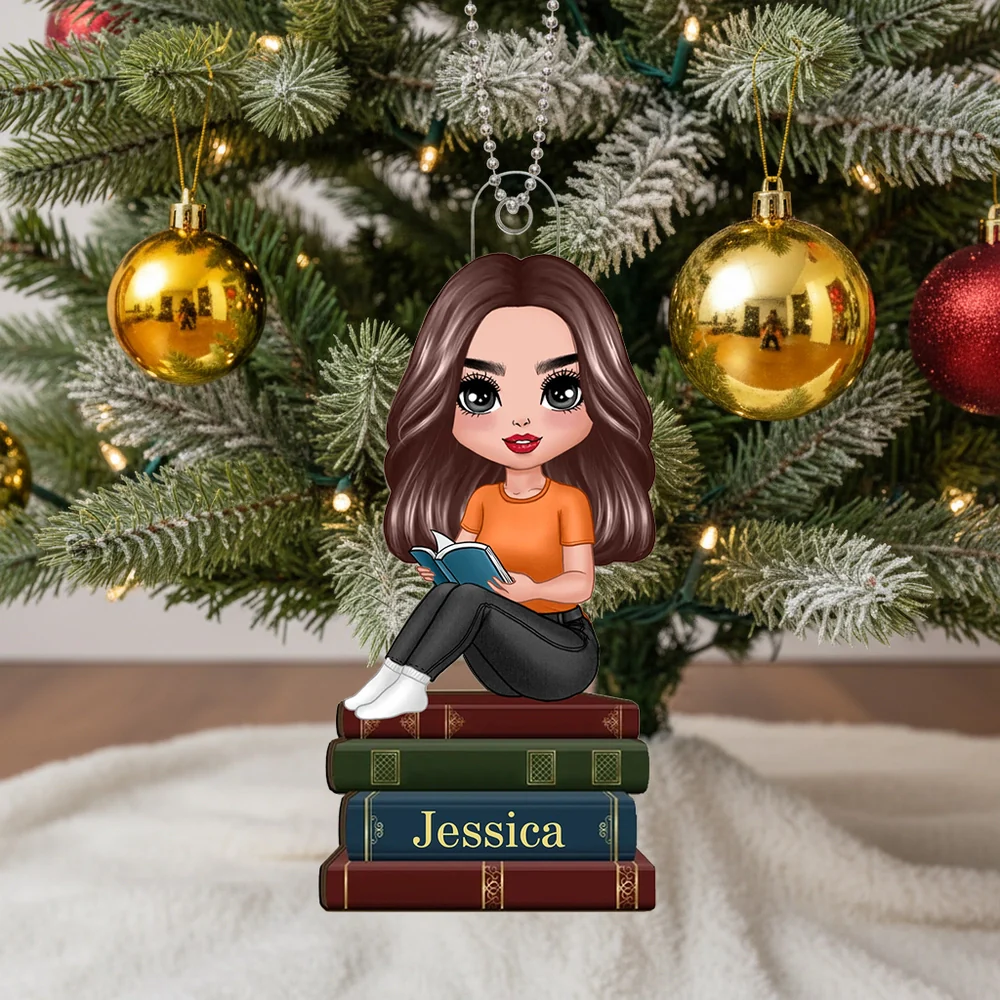 Acrylic Ornament with Girl Reading, Book Lover Gift