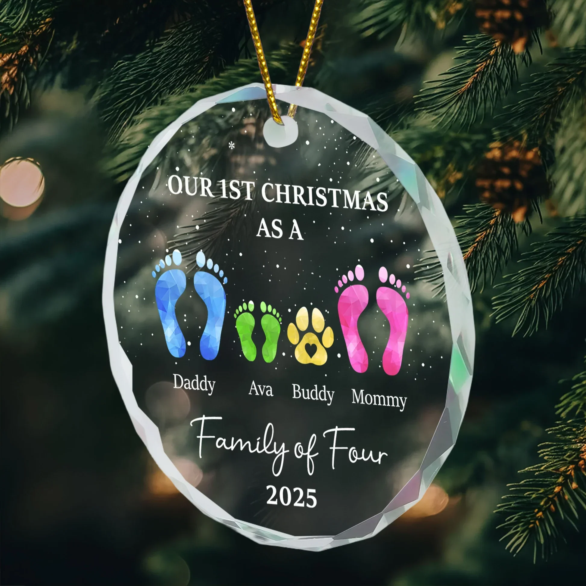 Crystal Ornament with Family Footprints & Paw Print Design, Warm Holiday Keepsake, Perfect Gift for Loved Ones - Image 2