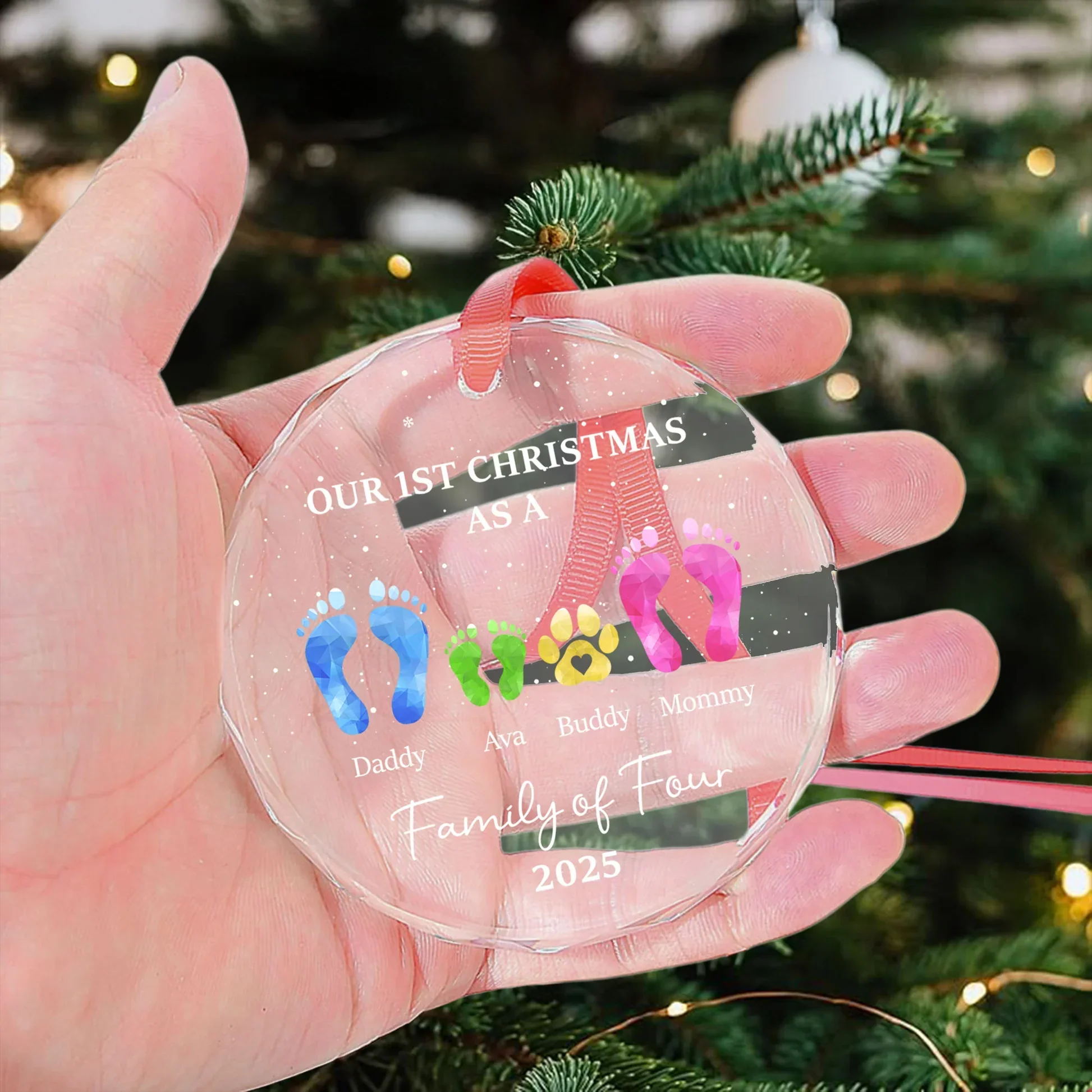 Crystal Ornament with Family Footprints & Paw Print Design, Warm Holiday Keepsake, Perfect Gift for Loved Ones - Image 3
