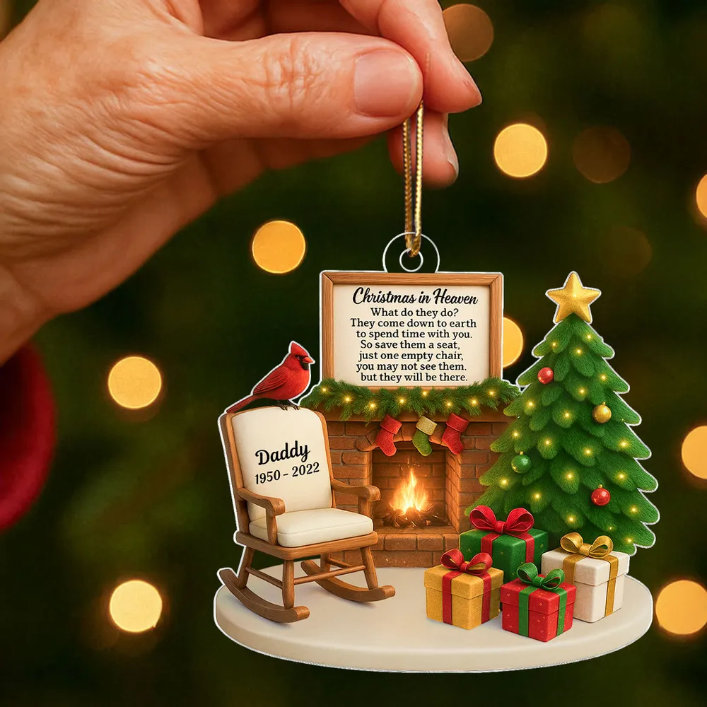 Memorial Acrylic Ornament featuring Christmas tree & fireplace, comforting remembrance décor, thoughtful gift for loved ones - Image 2