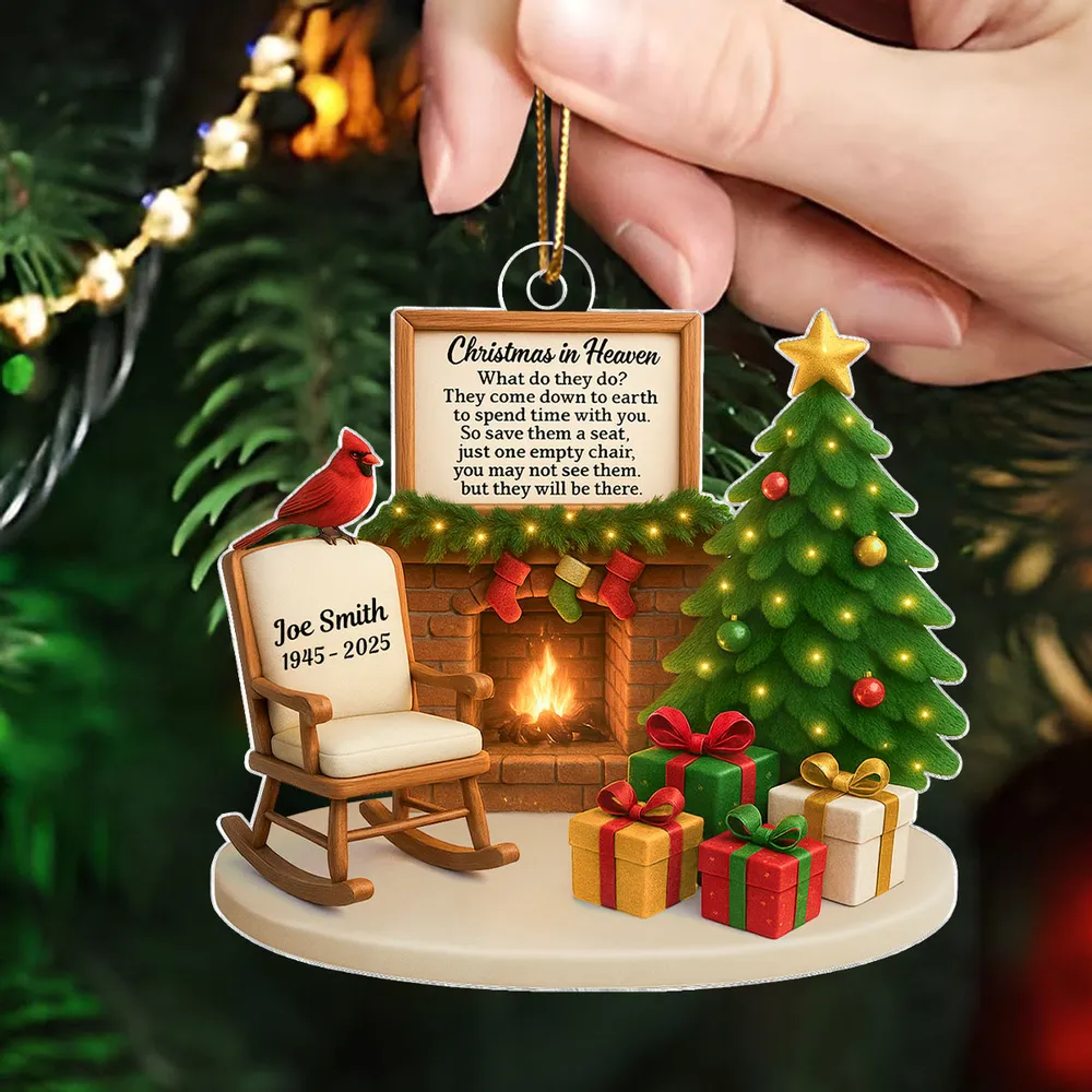 Memorial Acrylic Ornament featuring Christmas tree & fireplace, comforting remembrance décor, thoughtful gift for loved ones - Image 3