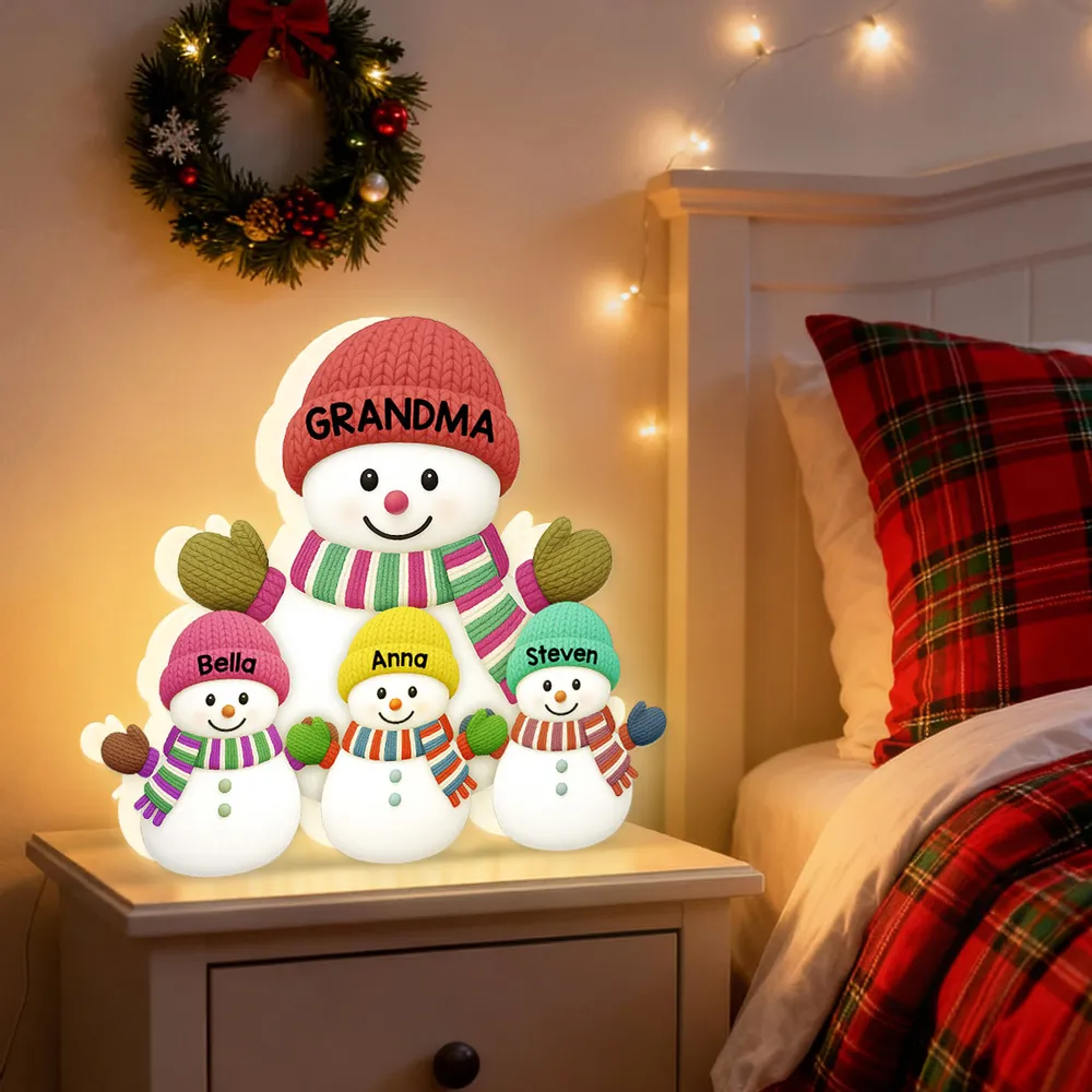 Cozy Snowman Family Acrylic Light Box – Festive Glow Décor, Heartfelt Gift for Grandma - Image 3