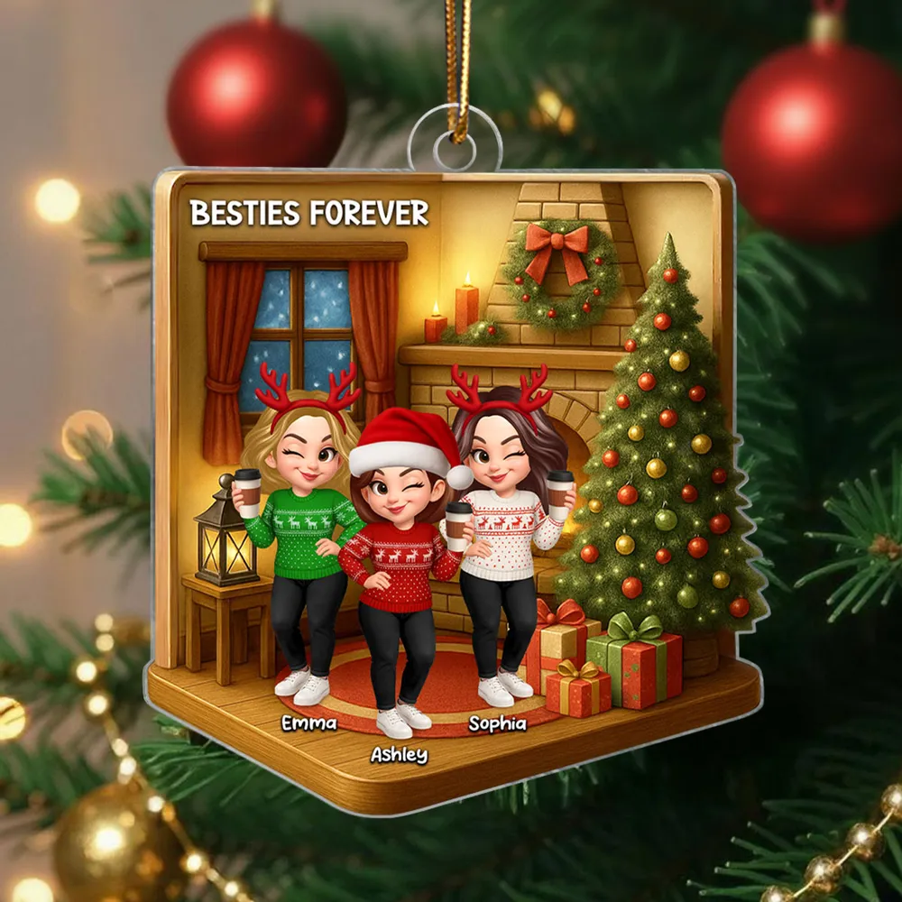 Custom Best Friends Christmas Ornament - Cozy Fireplace Design - Image 3
