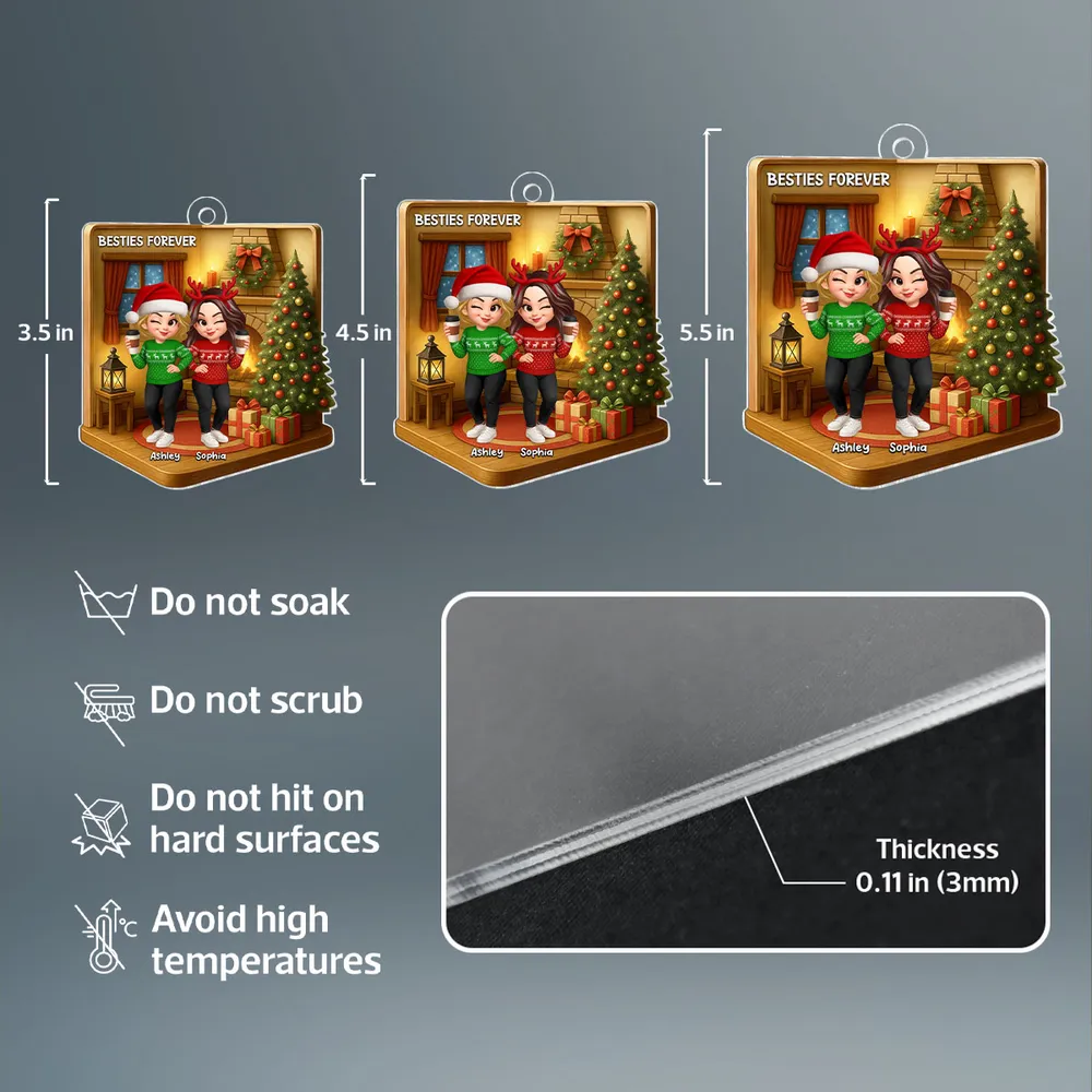 Custom Best Friends Christmas Ornament - Cozy Fireplace Design - Image 4