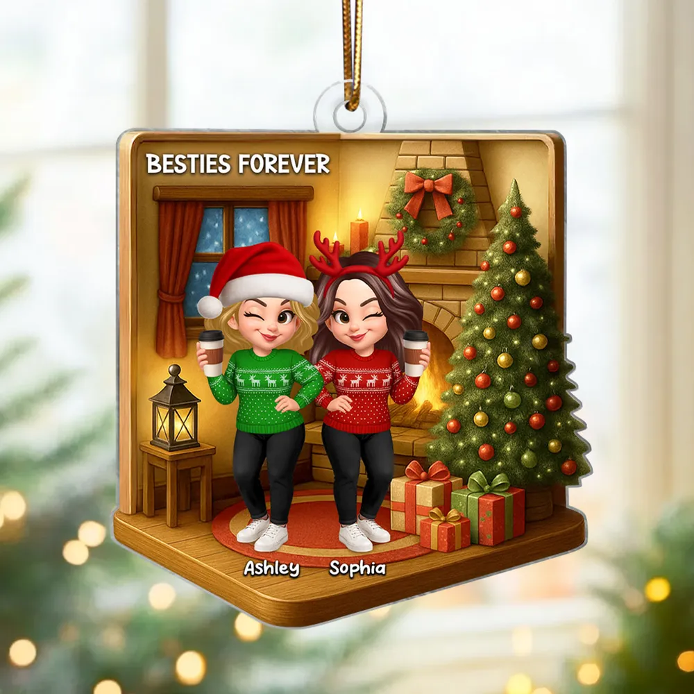 Custom Best Friends Christmas Ornament - Cozy Fireplace Design - Image 5