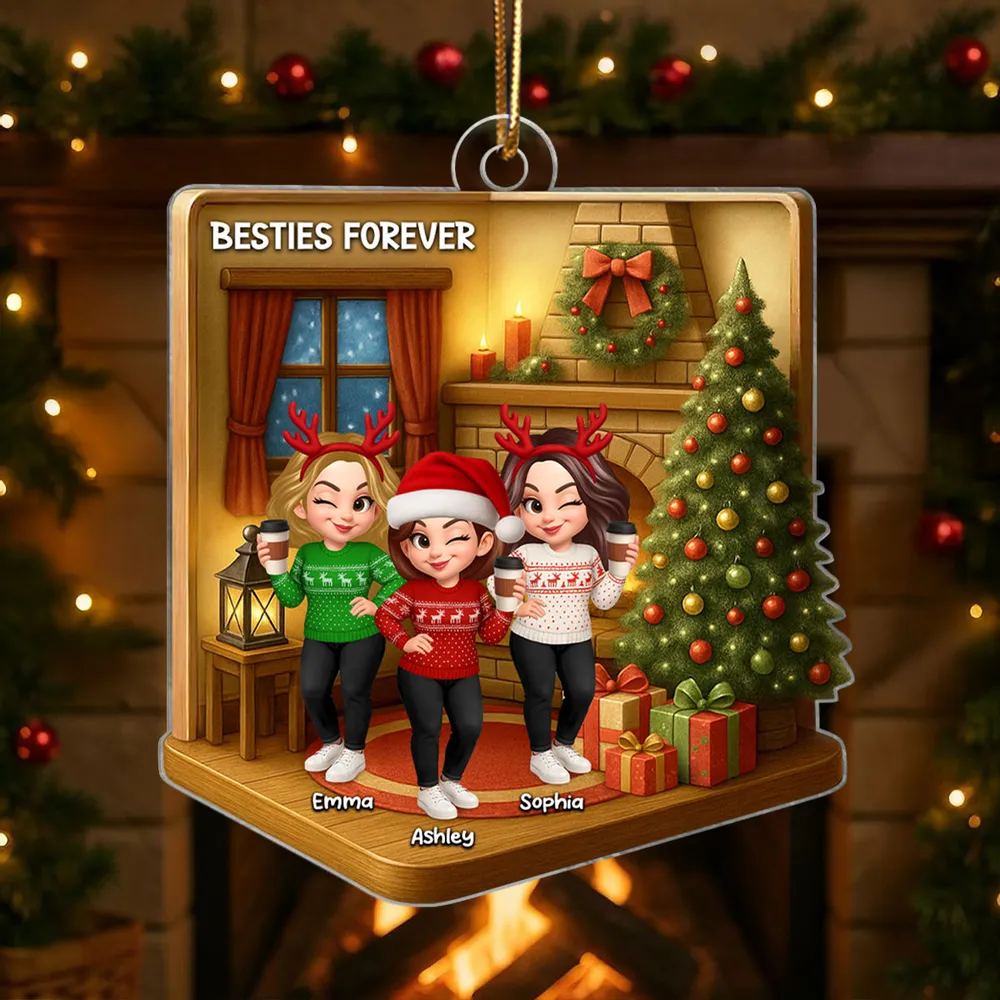 Custom Best Friends Christmas Ornament - Cozy Fireplace Design - Image 6