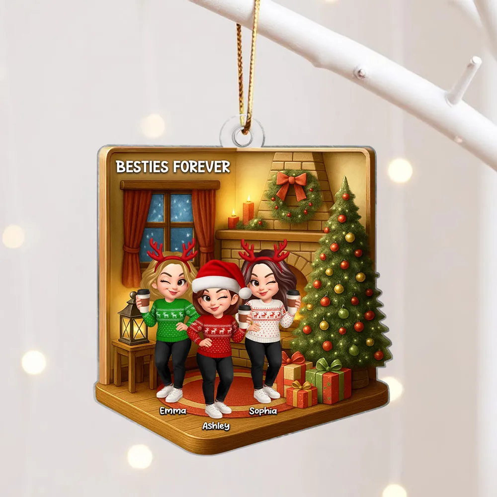 Custom Best Friends Christmas Ornament - Cozy Fireplace Design - Image 7