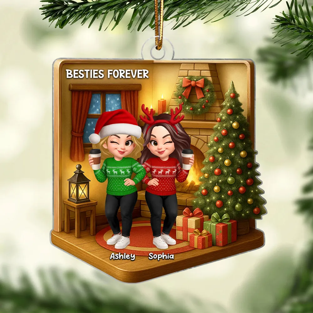 Custom Best Friends Christmas Ornament - Cozy Fireplace Design - Image 8