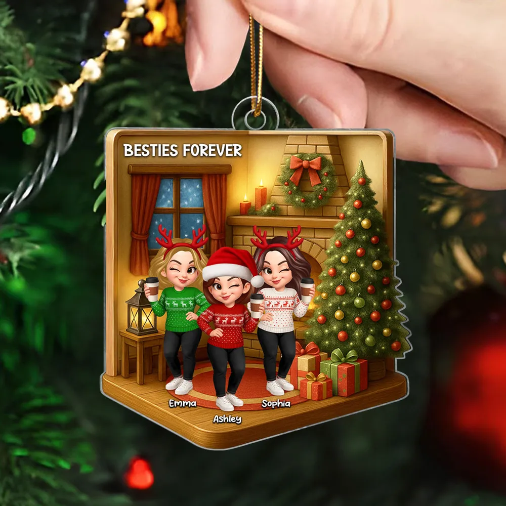 Custom Best Friends Christmas Ornament - Cozy Fireplace Design - Image 9