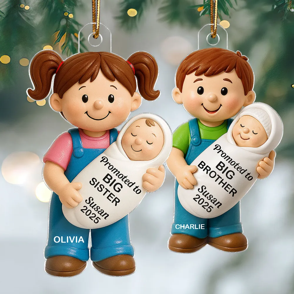 Big Sister Big Brother and New Baby Acrylic Ornament, sweet sibling hug, Christmas tree keepsake, heartwarming décor, a thoughtful gift for growing families - Image 10