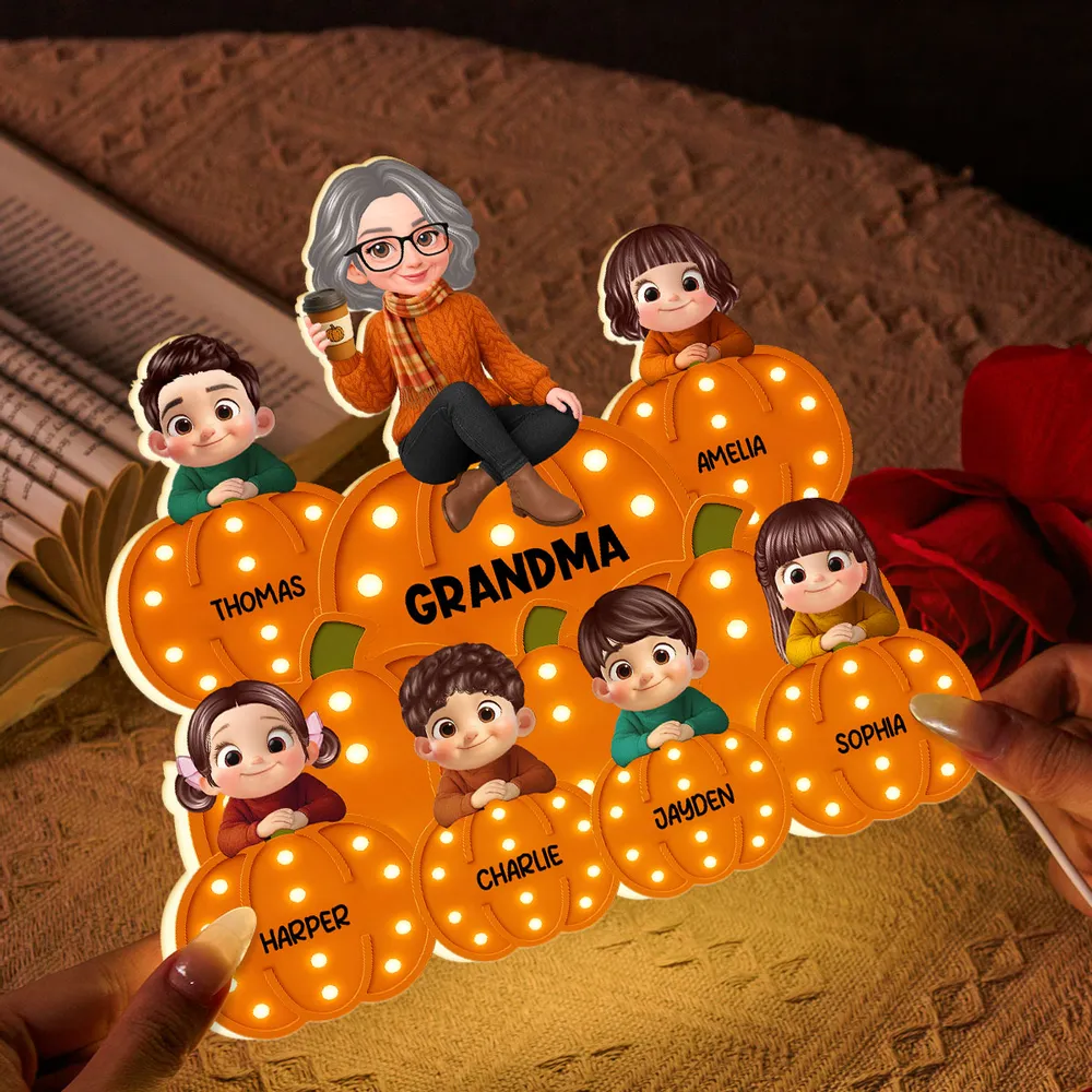Personalized Acrylic Light Box for Grandma and Grandkids, pumpkin stack design, warm glow, fall décor keepsake, perfect gift for Halloween and Thanksgiving - Image 10