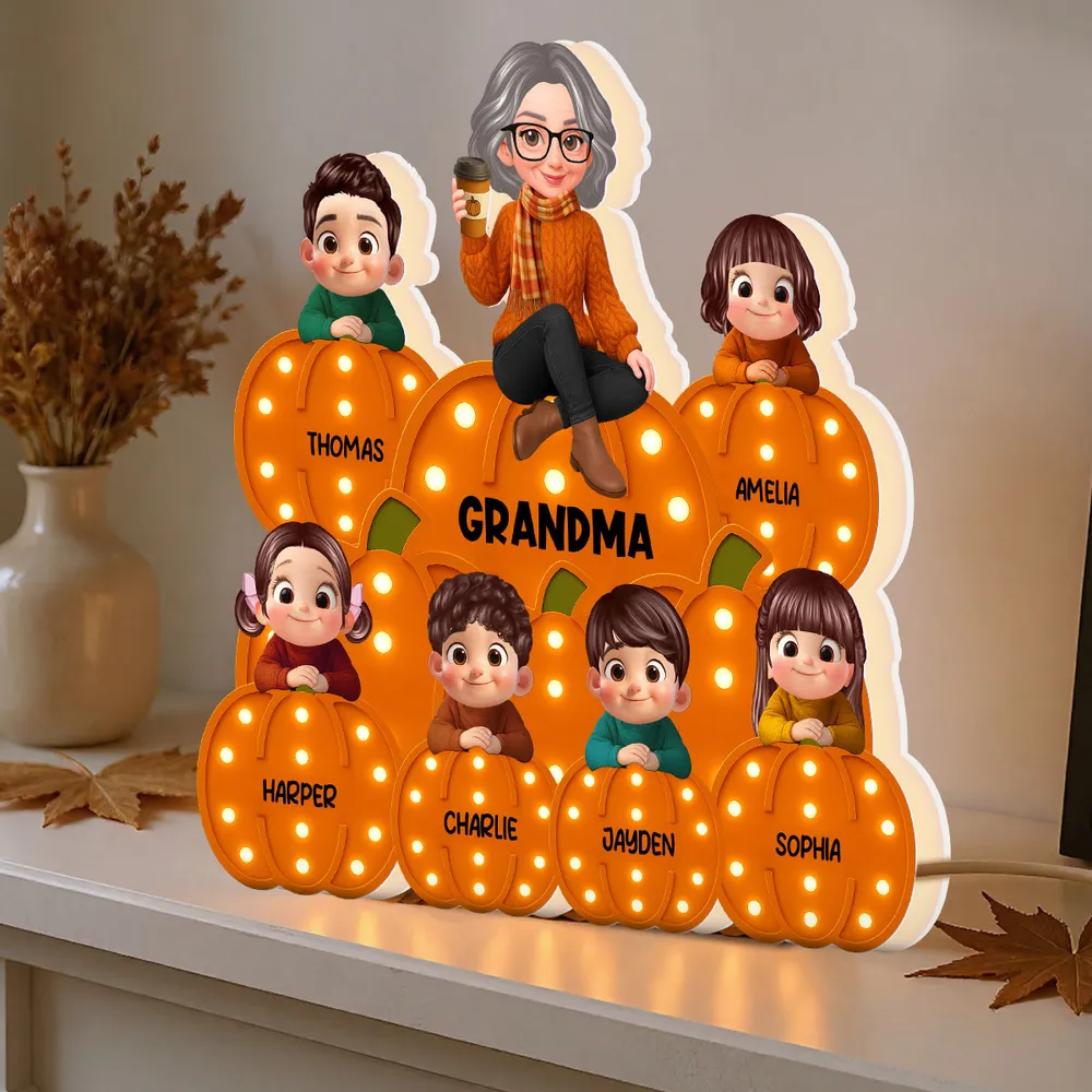 Personalized Acrylic Light Box for Grandma and Grandkids, pumpkin stack design, warm glow, fall décor keepsake, perfect gift for Halloween and Thanksgiving - Image 11