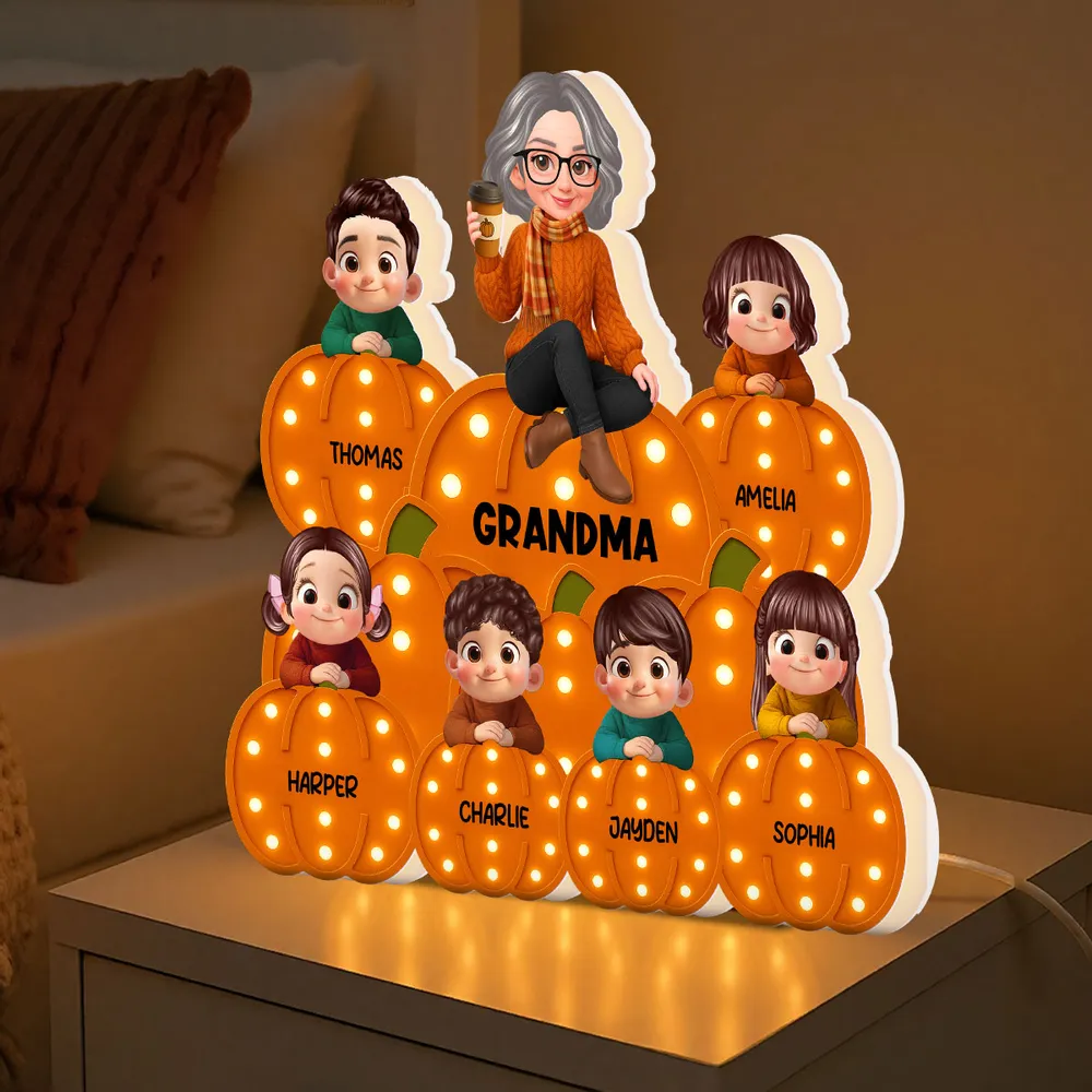 Personalized Acrylic Light Box for Grandma and Grandkids, pumpkin stack design, warm glow, fall décor keepsake, perfect gift for Halloween and Thanksgiving - Image 5