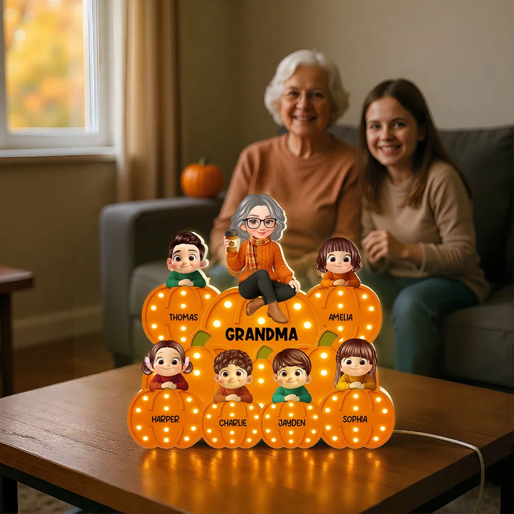 Personalized Acrylic Light Box for Grandma and Grandkids, pumpkin stack design, warm glow, fall décor keepsake, perfect gift for Halloween and Thanksgiving - Image 8