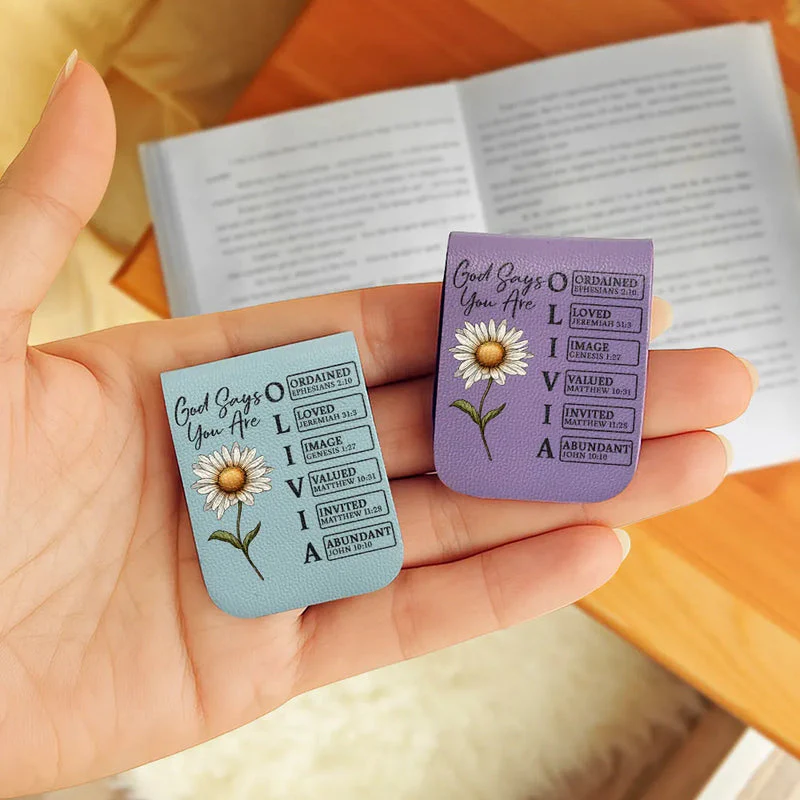 Personalized Leather Magnetic Bookmark with Faith Quotes and Birth Flower, Custom Name Initial Gift for Book Lovers - Image 2