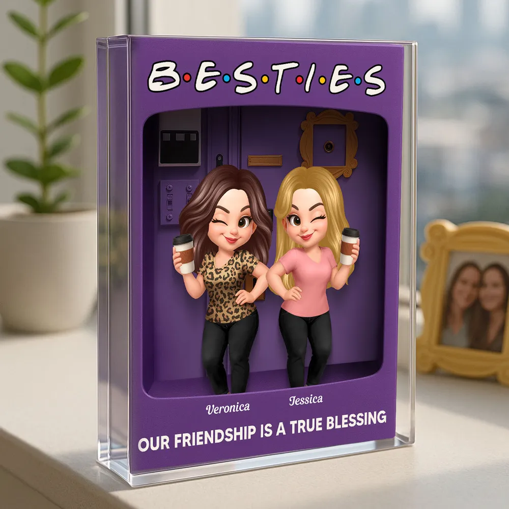 Rectangle Acrylic Block Plaque for Besties — cute characters holding coffee, purple backdrop, perfect friendship gift for birthdays, holidays, and everyday smiles - Image 11