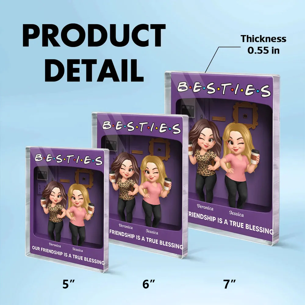 Rectangle Acrylic Block Plaque for Besties — cute characters holding coffee, purple backdrop, perfect friendship gift for birthdays, holidays, and everyday smiles - Image 4