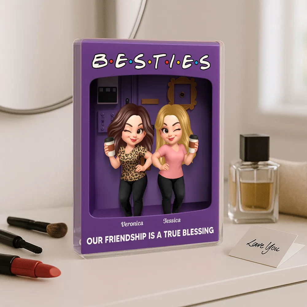 Rectangle Acrylic Block Plaque for Besties — cute characters holding coffee, purple backdrop, perfect friendship gift for birthdays, holidays, and everyday smiles - Image 8