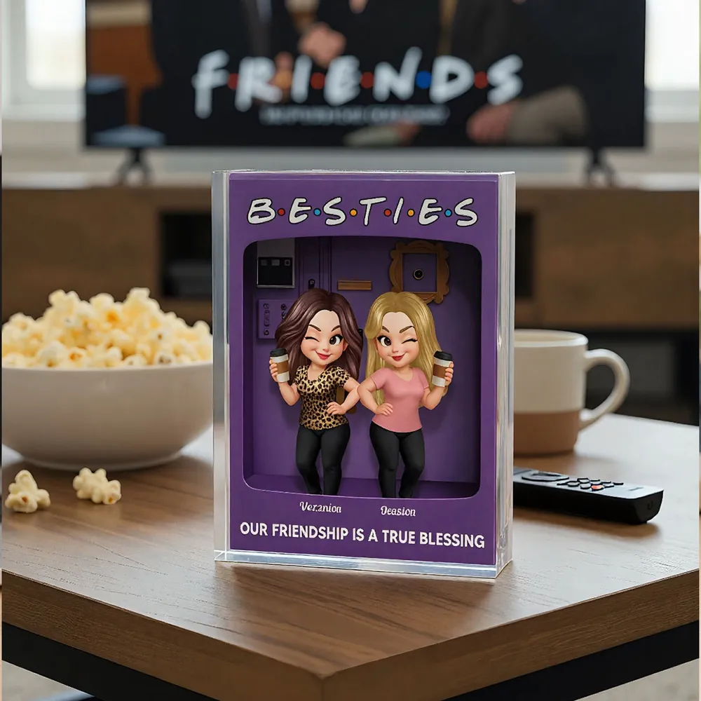 Rectangle Acrylic Block Plaque for Besties — cute characters holding coffee, purple backdrop, perfect friendship gift for birthdays, holidays, and everyday smiles - Image 9