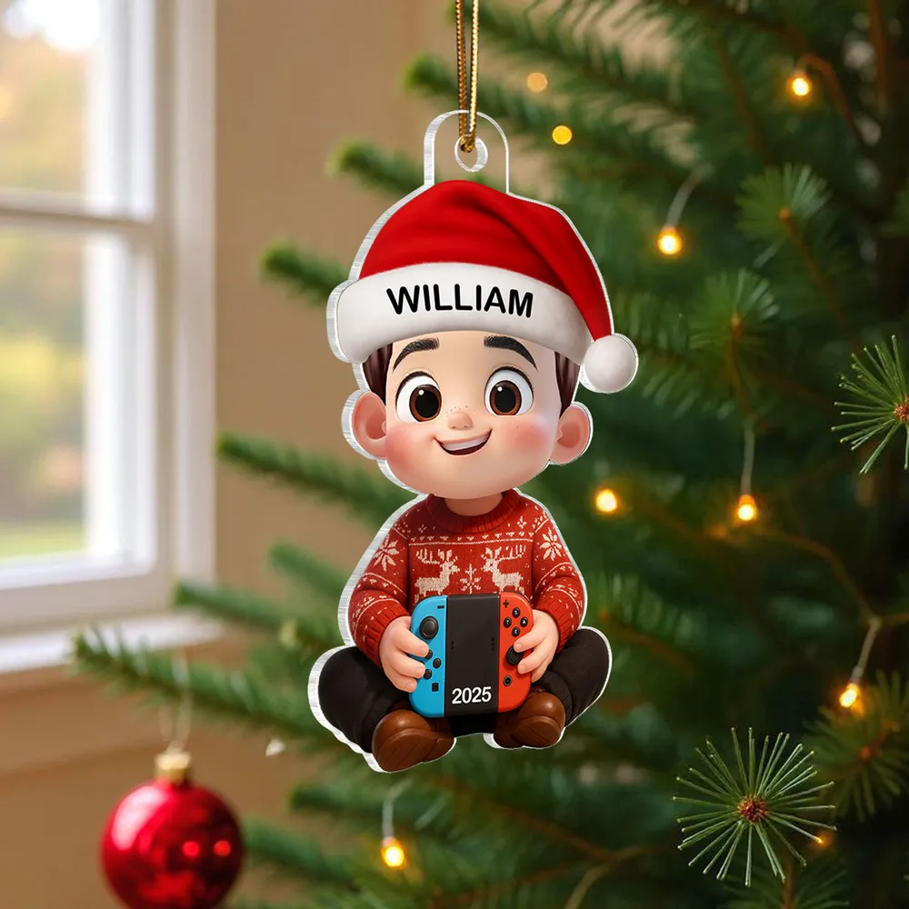 Personalized Cartoon Christmas Ornament with custom name, playful Nintendo Switch design, perfect gift for kids and gamers, ideal for holiday decorating - Image 3