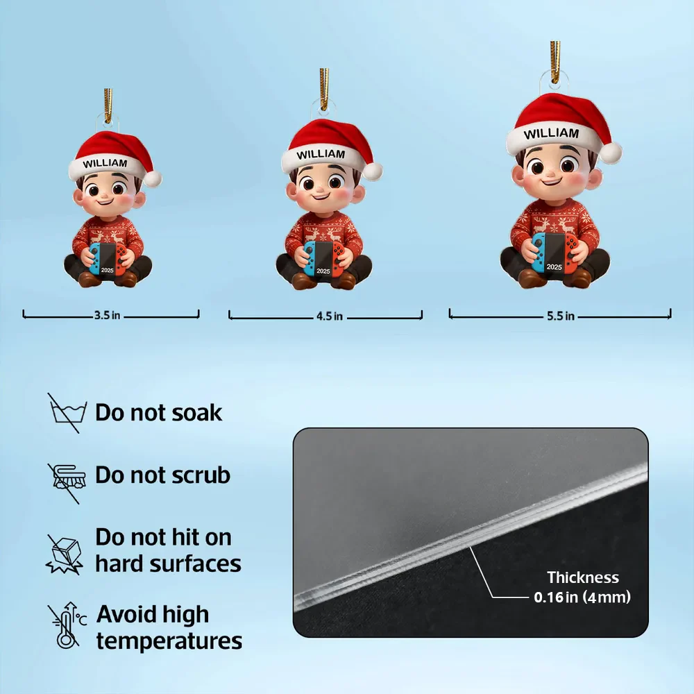 Personalized Cartoon Christmas Ornament with custom name, playful Nintendo Switch design, perfect gift for kids and gamers, ideal for holiday decorating - Image 4