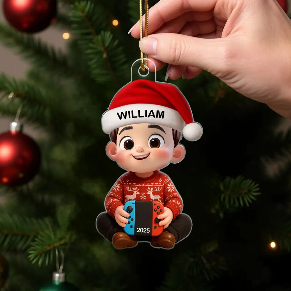 Personalized Cartoon Christmas Ornament with custom name, playful Nintendo Switch design, perfect gift for kids and gamers, ideal for holiday decorating - Image 5