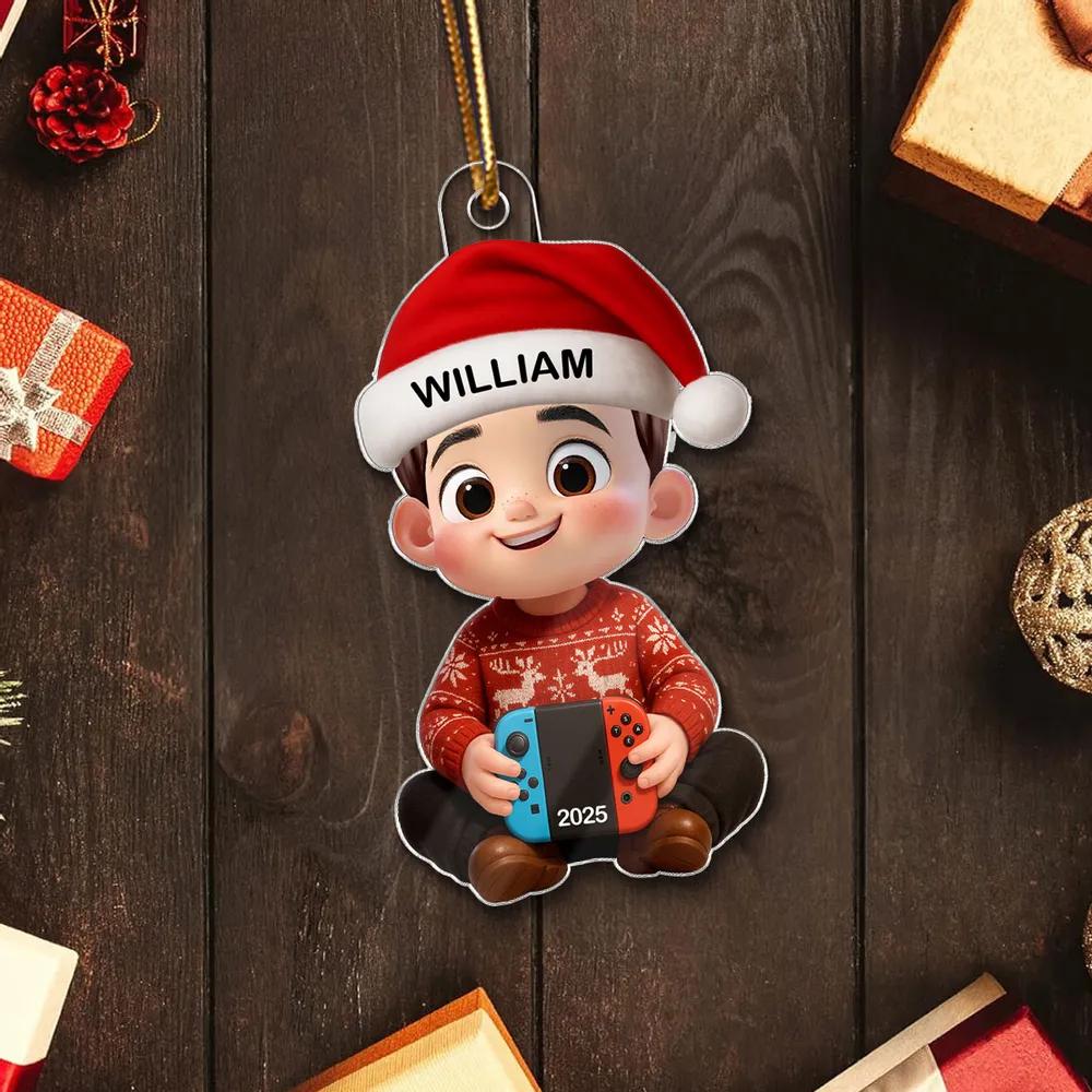 Personalized Cartoon Christmas Ornament with custom name, playful Nintendo Switch design, perfect gift for kids and gamers, ideal for holiday decorating - Image 6