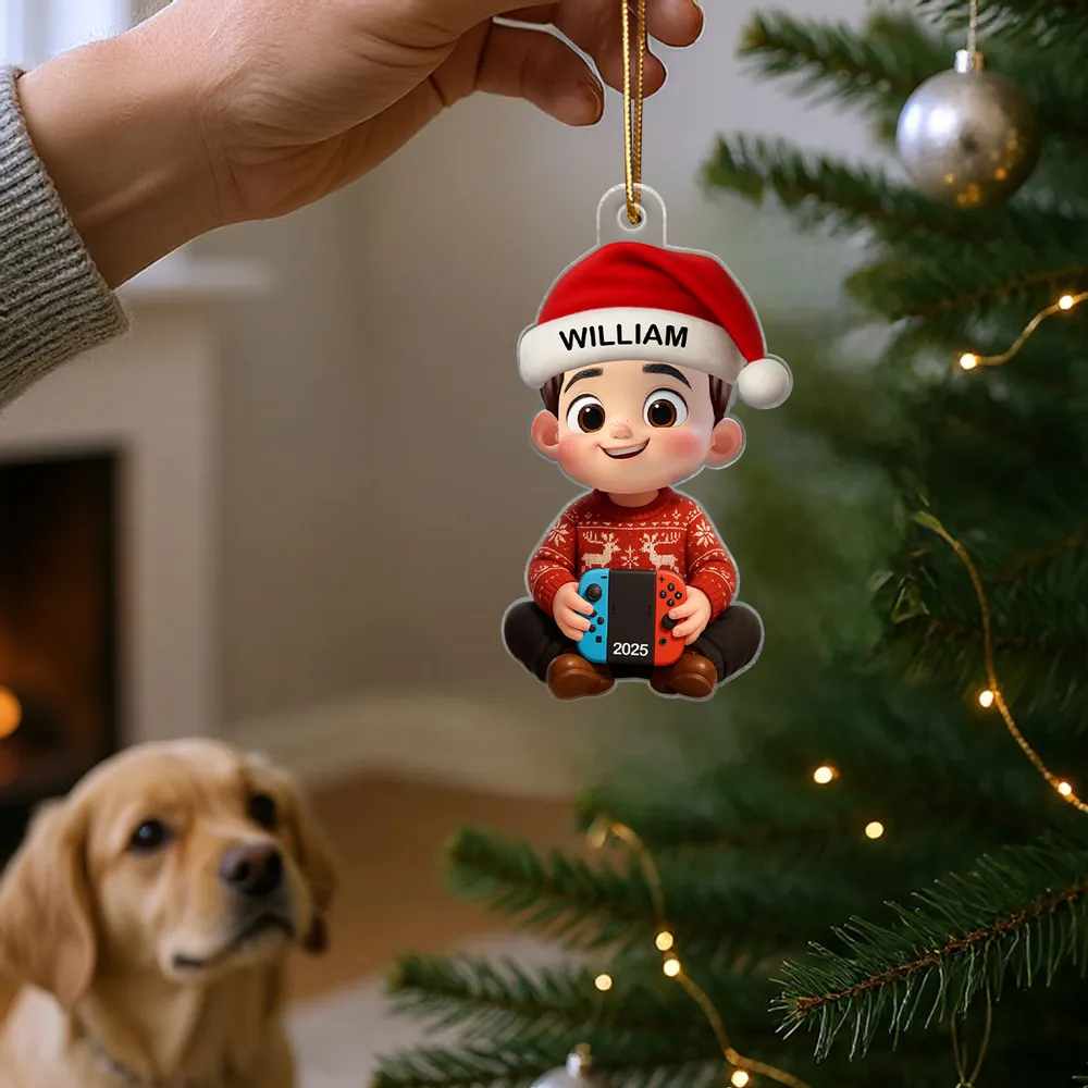 Personalized Cartoon Christmas Ornament with custom name, playful Nintendo Switch design, perfect gift for kids and gamers, ideal for holiday decorating - Image 7