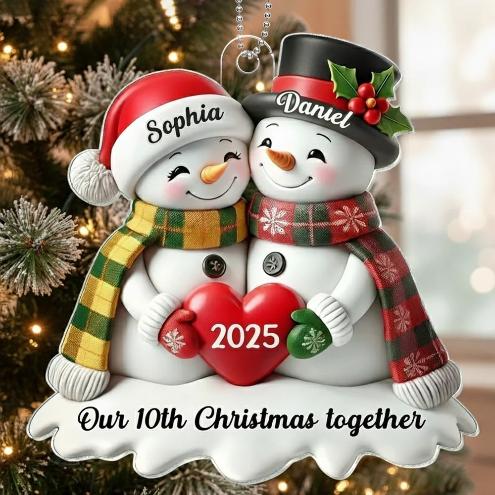 Custom Acrylic Snowman Hug Ornament for Christmas Gifts