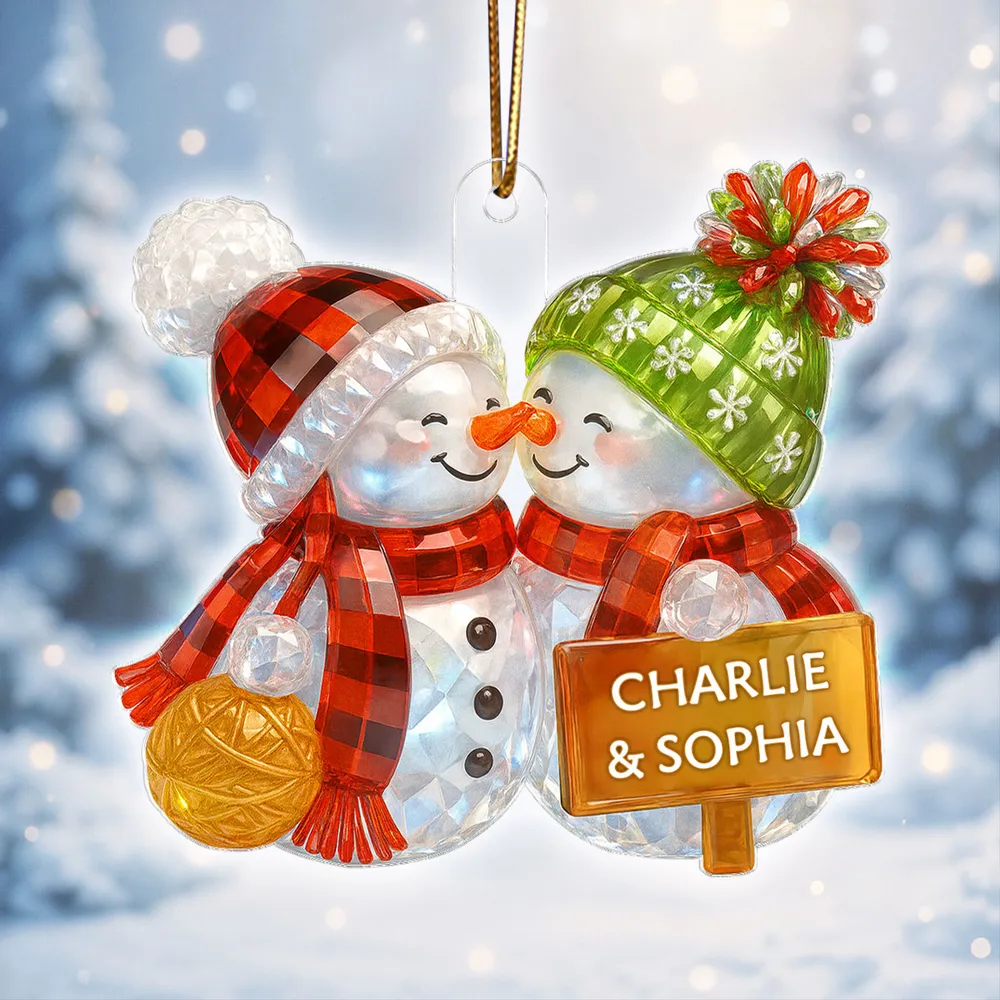 Acrylic Ornament Snowman Couple with Cozy Holiday Charm, Heartwarming Design, Perfect Gift for Couples - Image 6