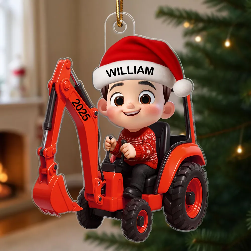 Cartoon Boy Tractor Acrylic Ornament with Christmas Cheer, Perfect Gift for Kids - Image 3
