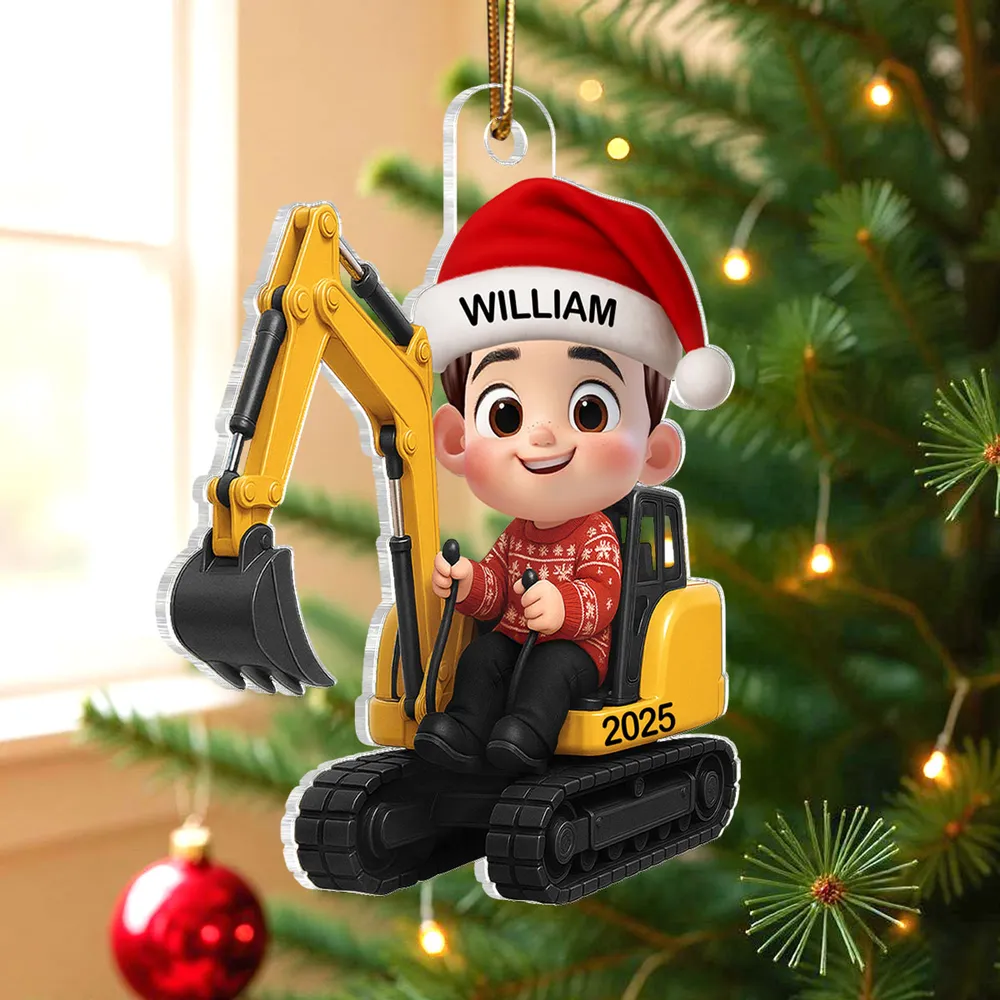 Cartoon Boy Tractor Acrylic Ornament with Christmas Cheer, Perfect Gift for Kids - Image 5