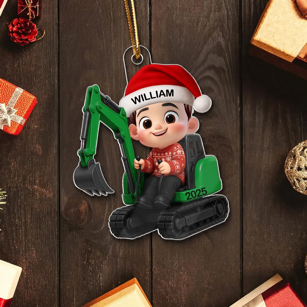 Cartoon Boy Tractor Acrylic Ornament with Christmas Cheer, Perfect Gift for Kids - Image 6