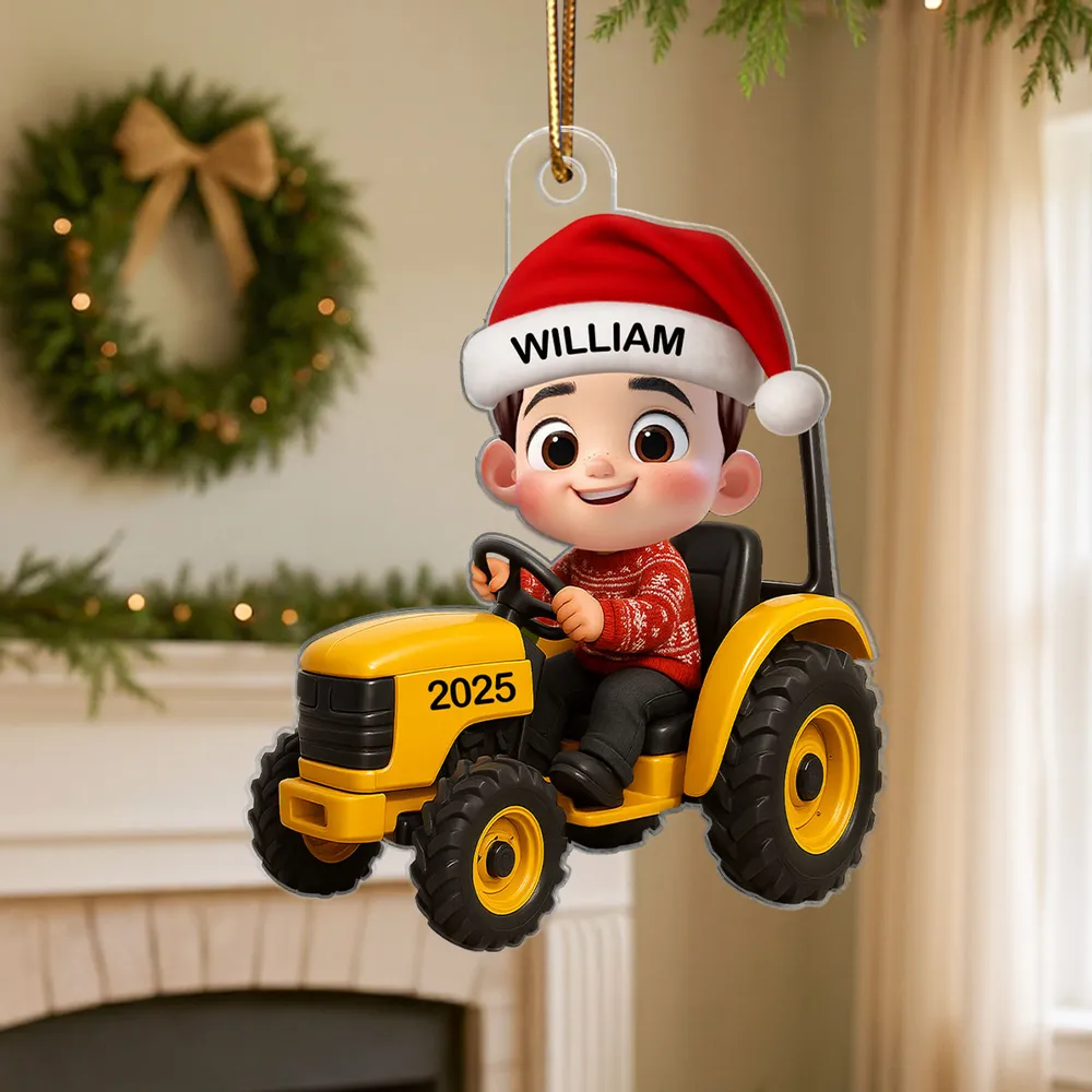 Cartoon Boy Tractor Acrylic Ornament with Christmas Cheer, Perfect Gift for Kids - Image 7