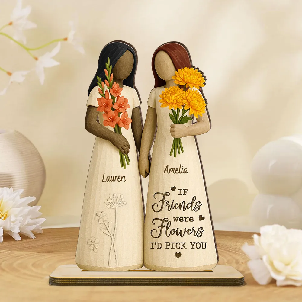 Wooden Plaque for Best Friends – Hand-in-Hand figurine with flowers, cozy mantel décor and heartwarming keepsake, perfect gift to celebrate lifelong friendship - Image 10