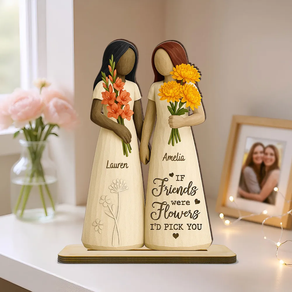 Wooden Plaque for Best Friends – Hand-in-Hand figurine with flowers, cozy mantel décor and heartwarming keepsake, perfect gift to celebrate lifelong friendship - Image 7