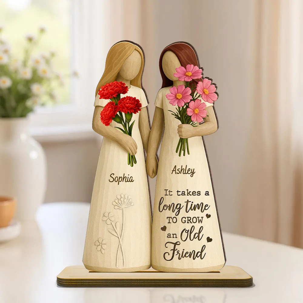 Wooden Plaque for Best Friends – Hand-in-Hand figurine with flowers, cozy mantel décor and heartwarming keepsake, perfect gift to celebrate lifelong friendship - Image 8
