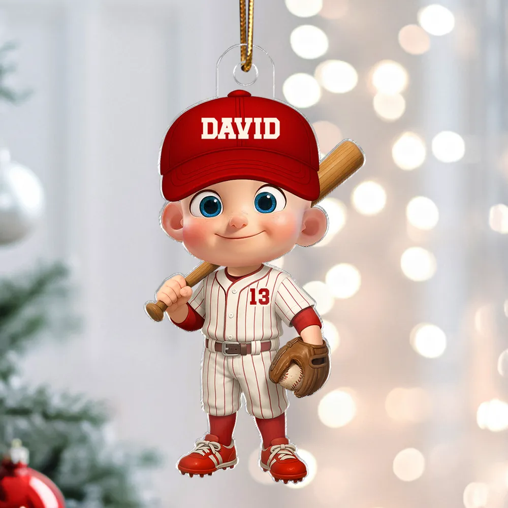 Baseball Acrylic Ornament with Cute Character Design, Customizable Holiday Tree Decoration, Perfect Gift for Kids and Families - Image 3