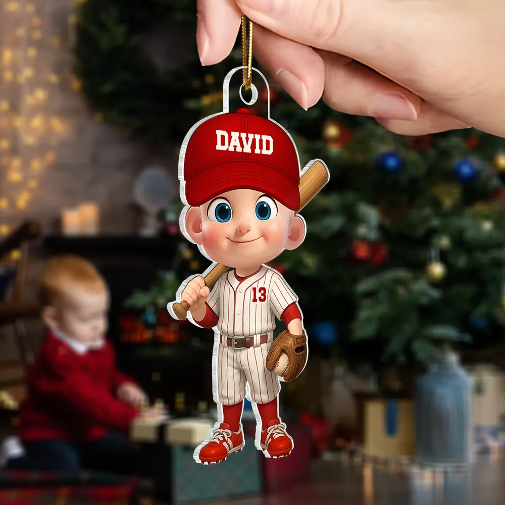 Baseball Acrylic Ornament with Cute Character Design, Customizable Holiday Tree Decoration, Perfect Gift for Kids and Families - Image 5