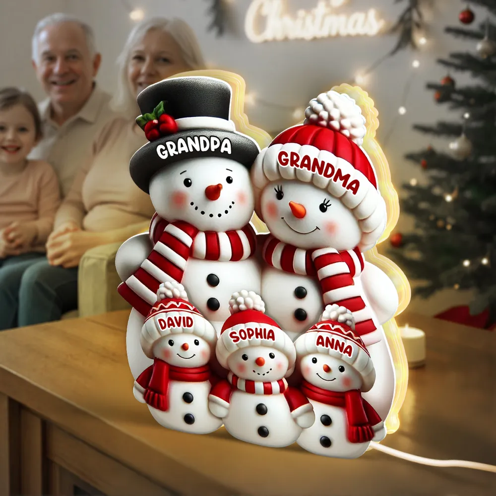 Cozy Snowman Family Acrylic Light Box for Holiday Décor, Heartwarming Atmosphere, Perfect Gift for Grandparents - Image 2