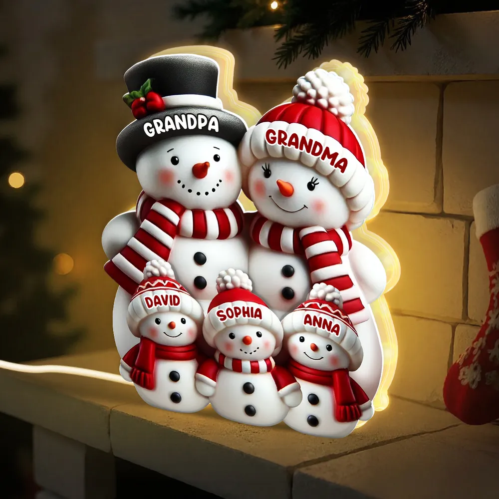 Cozy Snowman Family Acrylic Light Box for Holiday Décor, Heartwarming Atmosphere, Perfect Gift for Grandparents - Image 5