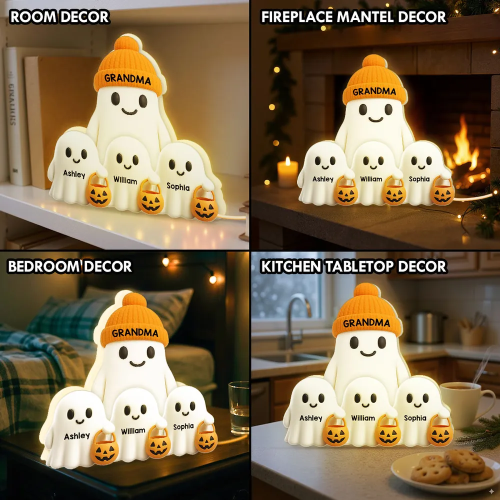 Grandma and Family Ghost Acrylic Light Box, Cozy Halloween Home Décor, Gift-Ready Accent for Family - Image 4