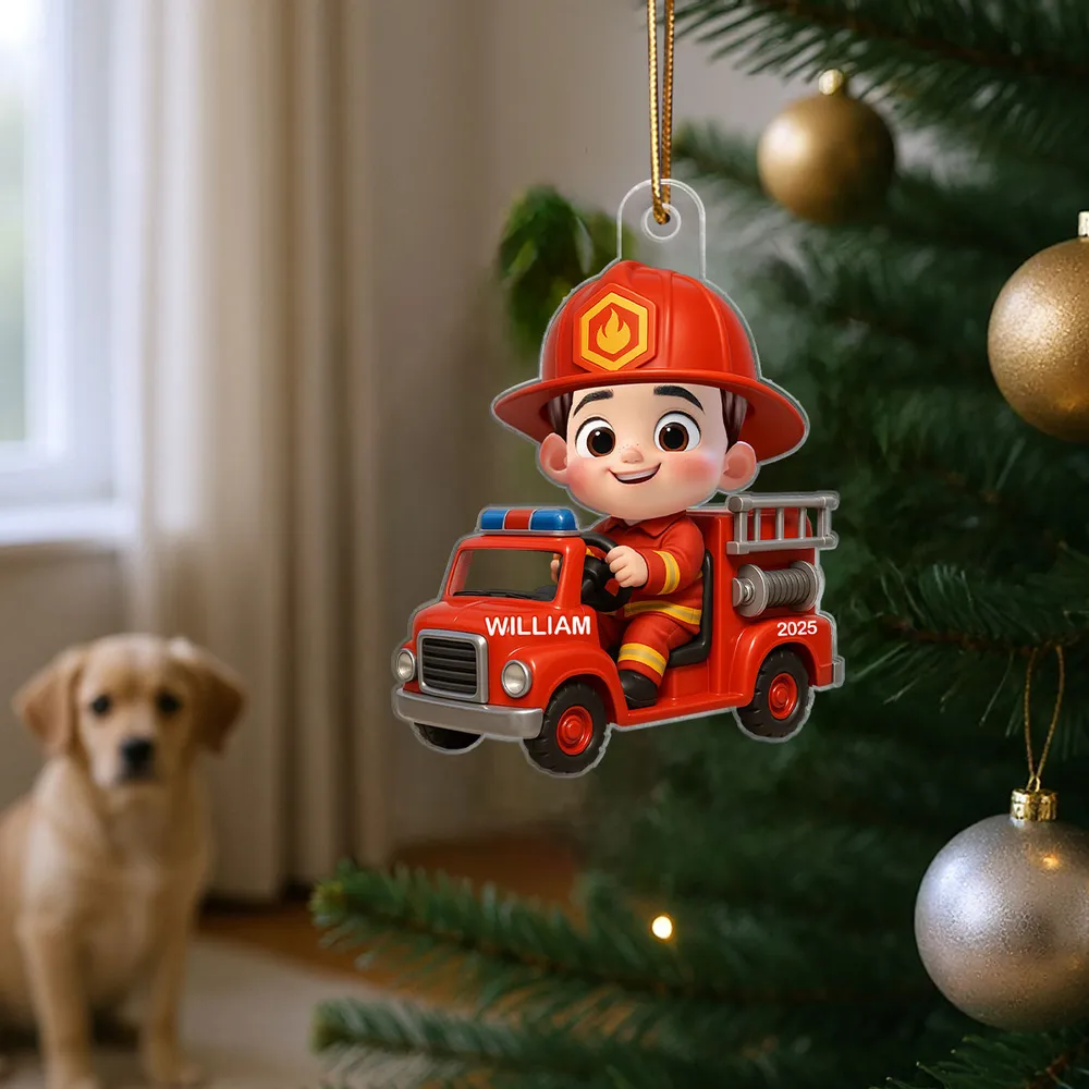 Personalized Firefighter Kid Acrylic Ornament – Christmas Gift for Boys - Image 2
